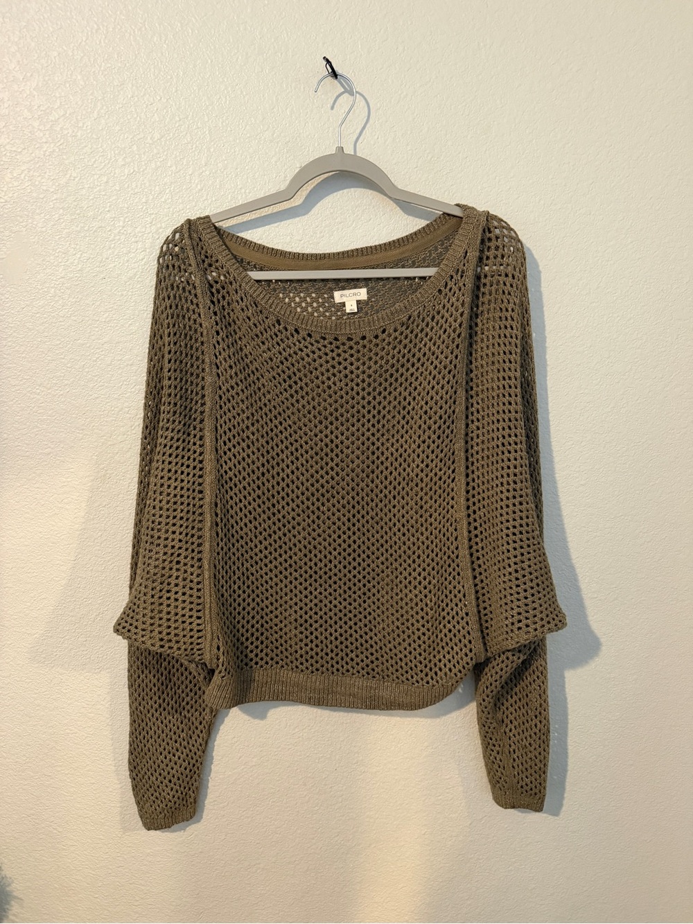 Pilcro Olive Open-Weave Knit Top